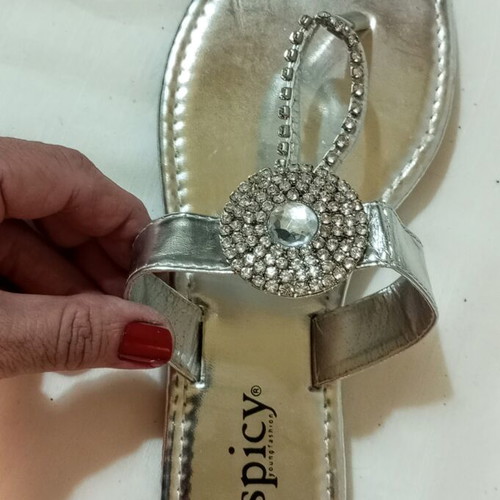 Flat silver sandals size 36 with rhinestone decoration new