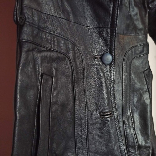 Leather vintage trench coat used, black, 70s style