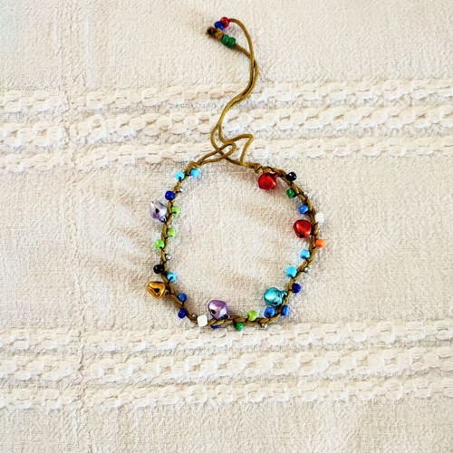 Handmade anklet with colorful beads and bells like new, boho style