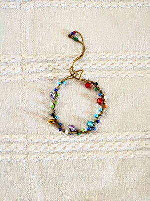 Handmade anklet with colorful beads and bells like new, boho style