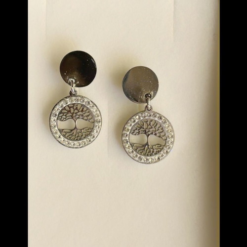 Stainless steel tree of life earrings new, silver