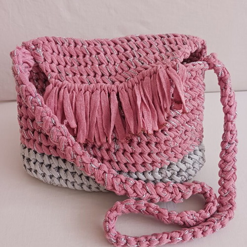 Handmade shoulder bag new, pink and gray