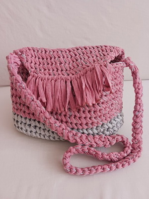 Handmade shoulder bag new, pink and gray