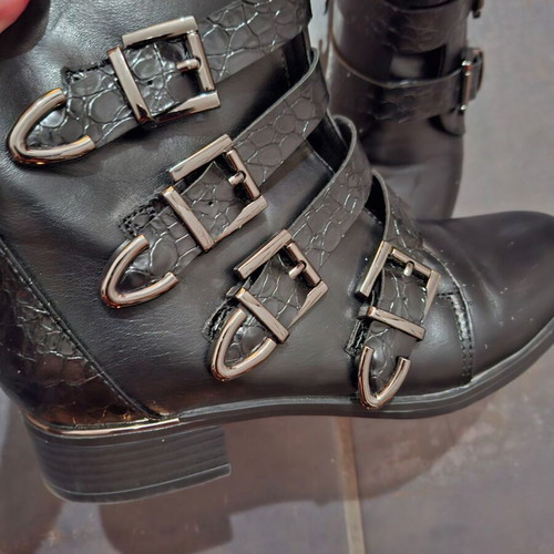 Black ankle boots used with silver details, size 38