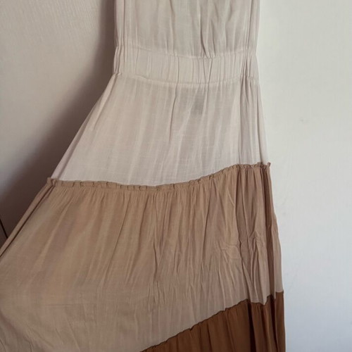 Long linen dress like new, beige and brown