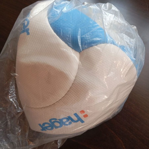 Hager promotional beach soccer ball, white and light blue