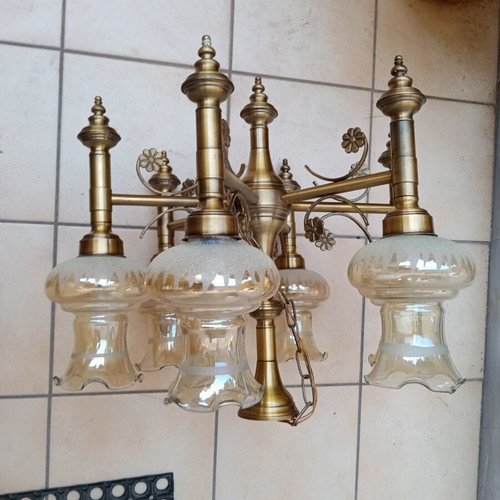Vintage brass ceiling light with 6 lamps, like new