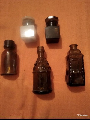 Antiques set of 5 used pharmacy and bitters bottles