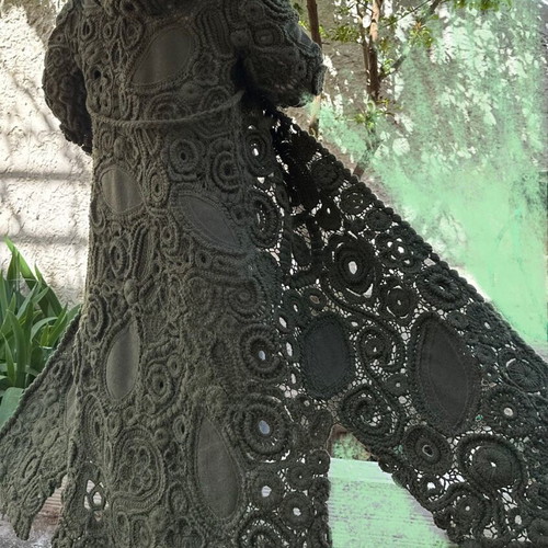 Handmade coat with Irish lace, green, made to order