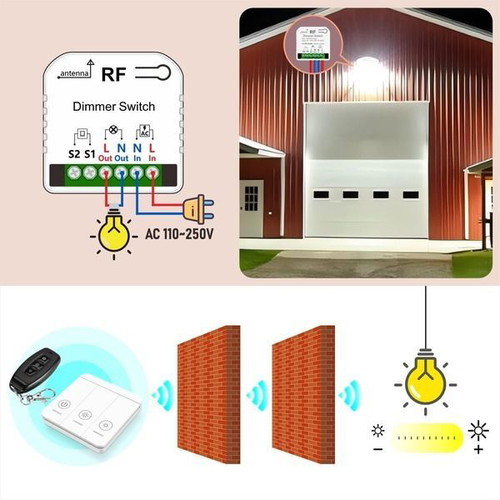 Wireless dimmer 230 V with 2 remotes for LED/halogen 10–150 W, no Wi-Fi