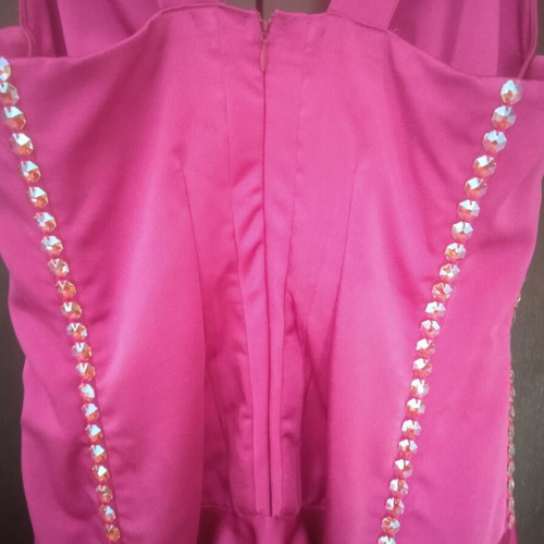 Handmade fuchsia dress with Swarovski, design by Nikos