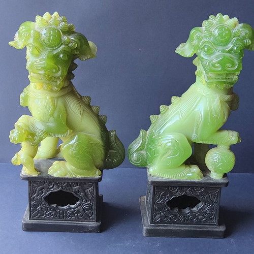 Foo Dogs pair vintage used faux jade guardian lions