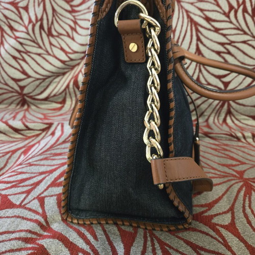 Michael Kors Denim Hamilton handbag used with leather details and gold lock