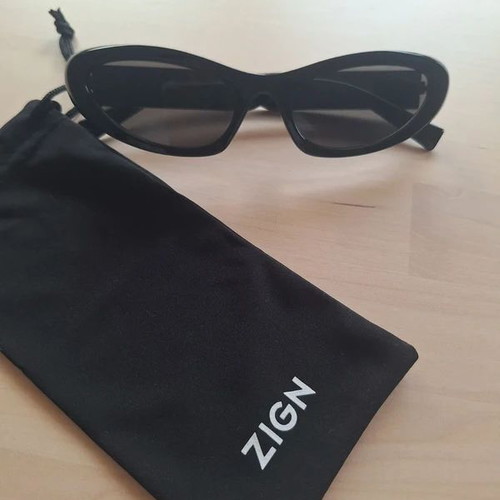 ZIGN Vintage Style Black Cat-Eye Sunglasses with Pouch new