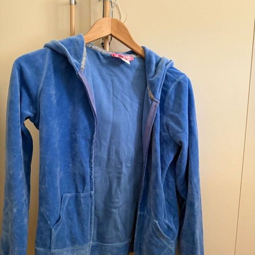 blue velour jacket and pants set