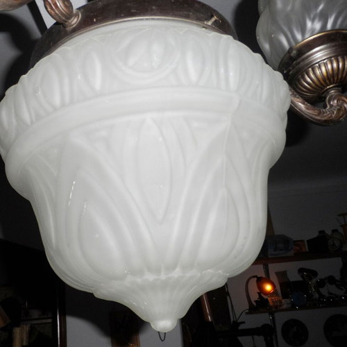 French ceiling light 1900s used, frosted glass