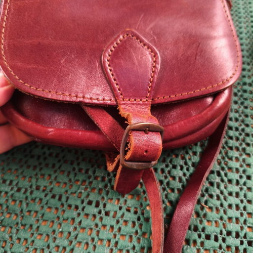 Vintage handmade leather crossbody bag, burgundy brown