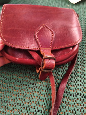 Vintage handmade leather crossbody bag, burgundy brown
