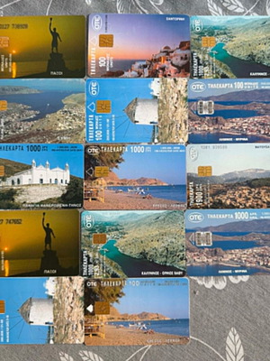 OTE phone cards used, pack of 13, Greek landscapes and islands