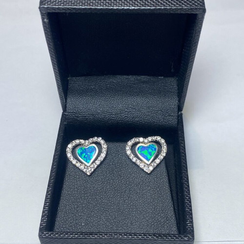 Silver heart earrings 925 with opalite new