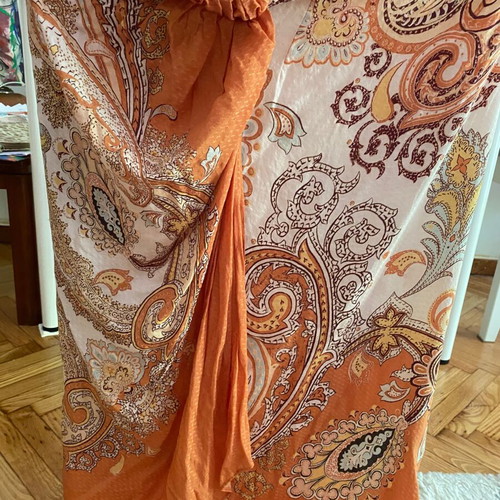 Calzedonia pareo satin fabric like new, brown and gold