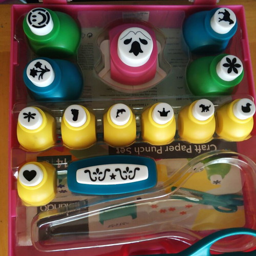 Craft punch set with 13 designs and scissors, like new