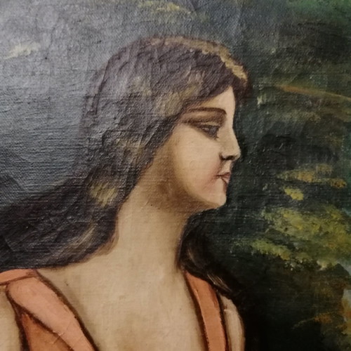 Έλαιογραφία μεταχειρισμένη του 1928 σε μουσαμά με κορνίζα