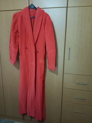 Women's handmade long robe with belt corduroy medium like new, red