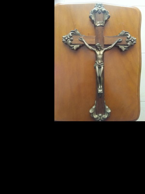 Wall cross vintage solid metal and wood like new, 18x30 cm