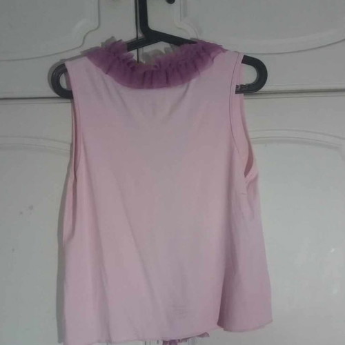 Stenia Pink Sleeveless Top with Purple Tulle Size L Like New
