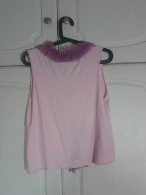 Stenia Pink Sleeveless Top with Purple Tulle Size L Like New