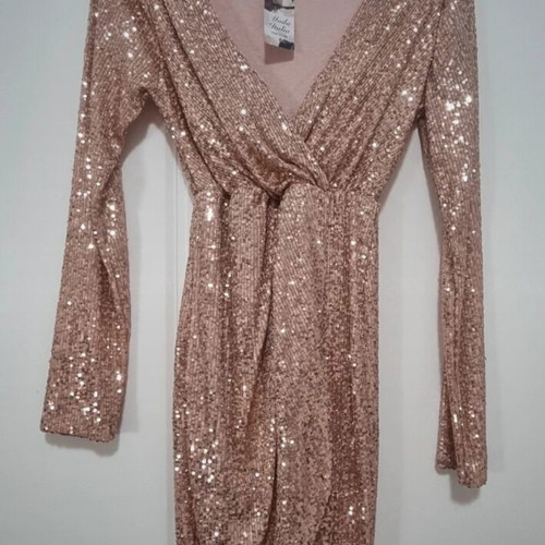Sequin dress new, short rose gold wrap style size M