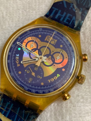 Swatch επετειακό ρολόι χειρός 1894-1994, μπλε λουράκι