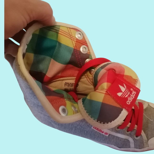 Adidas sport shoes used, grey with colorful reversible hi-top, size 37.5