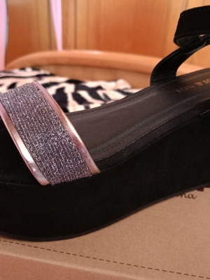 Summer platform shoes black velvet like new, size 38