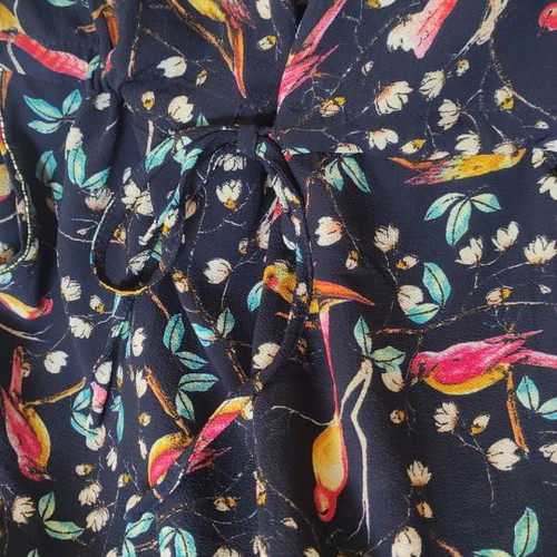 Blue dress with birds used, short with metal detail
