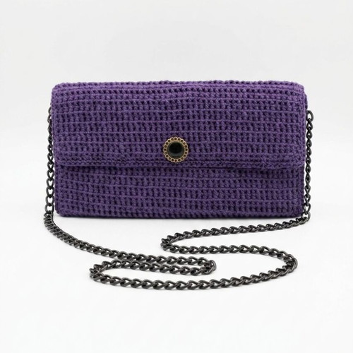 Handmade Crochet Purple Velvet Clutch Shoulder Bag new