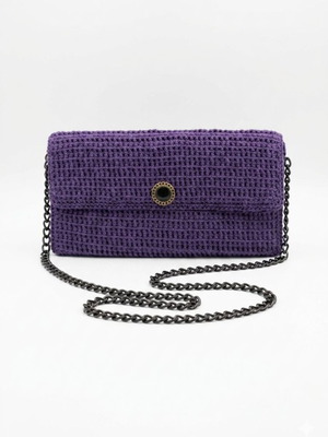 Handmade Crochet Purple Velvet Clutch Shoulder Bag new