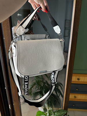 Bag to Bag white crossbody bag with wide LOVE strap