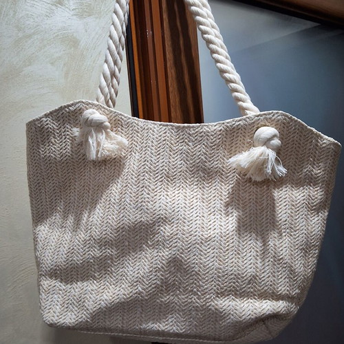 Summer Handbag beige with cotton rope handles, new, 25x35 cm