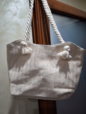 Summer Handbag beige with cotton rope handles, new, 25x35 cm