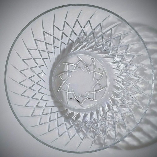 Vintage French glass bowl Arcoroc with embossed geometric design like new