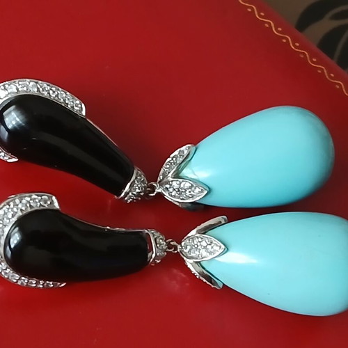 Large evening earrings 6 cm silver 925 with semiprecious stones