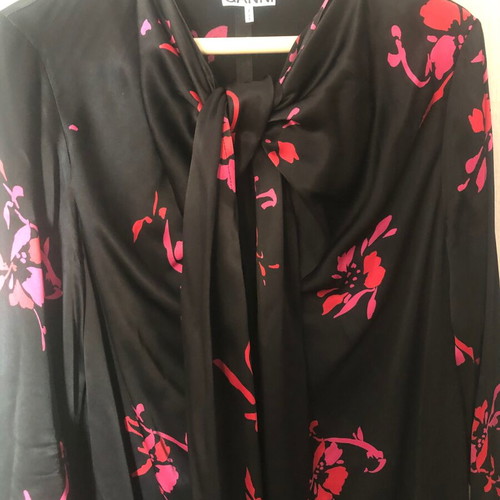 Ganni bow-tie viscose dress size 38 like new, black