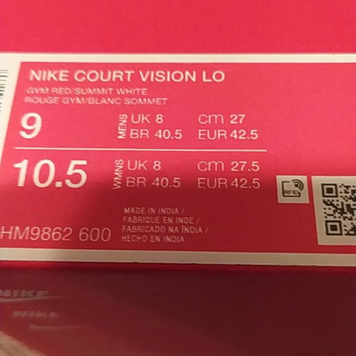 Nike Court Vision Lo athletic shoes new, red and white, size 42.5