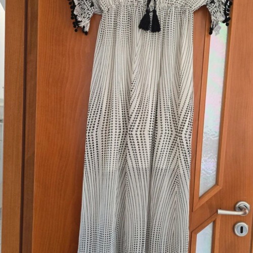 Long airy dress with black and white pattern, size S