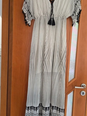 Long airy dress with black and white pattern, size S