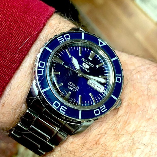 Seiko 5 Sports ανδρικό ρολόι μεταχειρισμένο, μπλε καντράν, αυτόματο