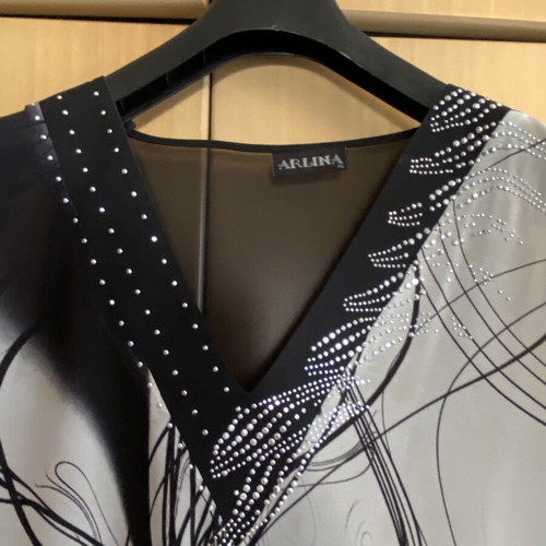 Chiffon tunic black and white with rhinestone details like new
