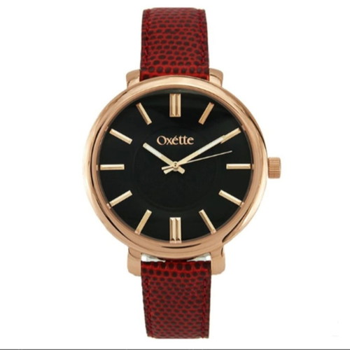 Astra Watch by Oxette like new, red leather strap, rose gold metal